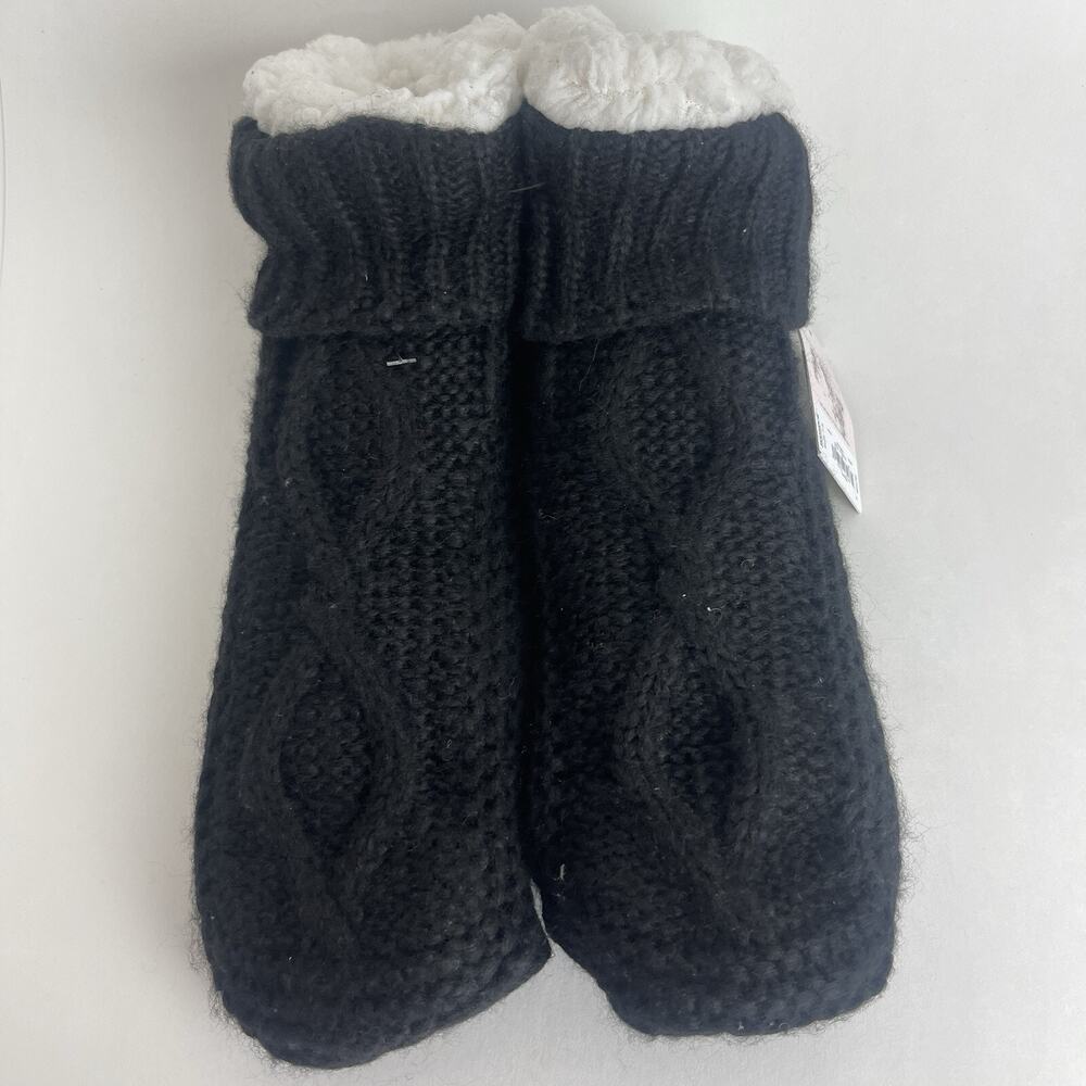 LC Womens Sherpa Fleece-lined Cozy Fuzzy Non-Skid Slipper Socks Black Size 7-8